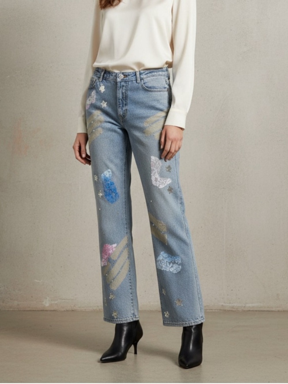 Newport News Cotton Retro Vintage 90’s Y2K Straight Leg Sequin Denim Jeans